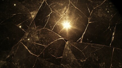Poster - Cracked brown tiles with intricate patterns on a weathered cement floor, illuminated by soft light reflecting off the surface, texture, detail, abstract, interior design.