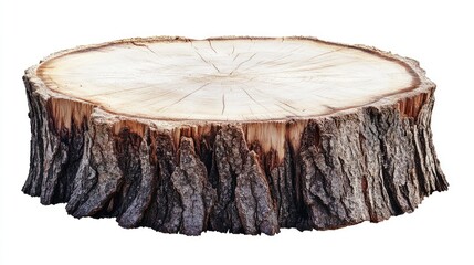 Poster - Isolated cut-out tree stump with detailed bark texture and circular cross-section, high-quality clipping mask for design projects, nature, wood, rustic decor, eco-friendly themes.