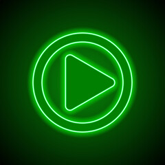 Wall Mural - Play button simple icon vector. Flat design. Green neon on black background with green light