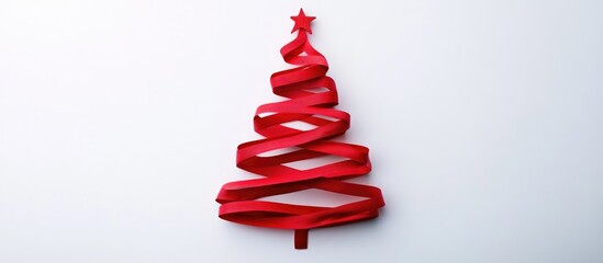 Aufkleber - Stylish Christmas tree crafted from red ribbon on a clean white background perfect for festive decorations and holiday themes.
