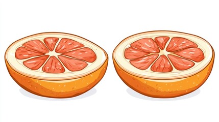 Poster - Freshly cut grapefruit halves showcasing vibrant pink flesh on a clean white background highlighting citrus fruit freshness and nutrition.
