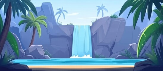 Poster - Stunning tropical waterfall cascading through lush green forest in a serene national park setting