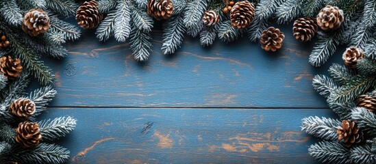 Aufkleber - Festive Christmas Background with Pine Cones and Fir Branches on a Rustic Wooden Surface Ideal for Holiday Promotions and Greetings