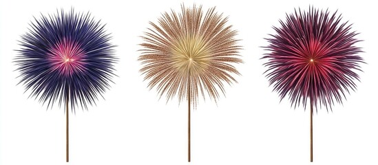 Leinwandbilder - Vibrant colorful fireworks display isolated on white background ideal for celebrations and festive occasions.