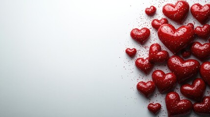 Aufkleber - Red hearts on a white background symbolize love and affection ideal for greeting cards and romantic designs with ample copy space