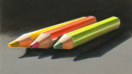 Aufkleber - Vibrant colored pencils arranged in focus against a dark background showcasing artistic creativity and color diversity.