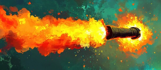 Poster - Vivid Cannon Blast with Fiery Flames and Colorful Background Effects