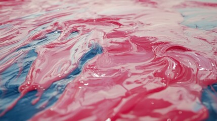 Poster - Abstract close-up of melted colorful plastic polymer with swirled pink and blue hues, displaying glossy texture and intricate patterns, materials, art, vibrant background.