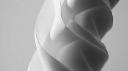 Fototapete - Abstract close up of flowing folded fabric or paper in monochrome against a bright background showcasing texture and movement