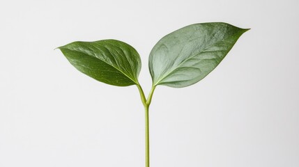Poster - Elegant close-up of lily of the valley leaves with smooth, green textures against a clean white background, emphasizing botanical beauty and simplicity, nature, leaves, floral arrangement.