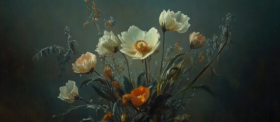 Aufkleber - Elegant vintage bouquet featuring delicate flowers in soft hues showcasing natural beauty and artistic presentation.
