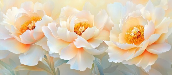 Aufkleber - Elegant Closeup of Pale White Peonies with Creamy Blooms Perfect for Floral Arrangements or Artistic Background Design