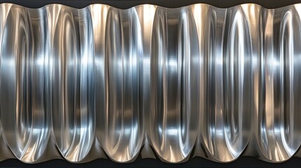 Poster - Brushed stainless steel surface with high contrast, featuring a wavy pattern and reflective textures, ideal for modern design, industrial aesthetic, and product backgrounds.