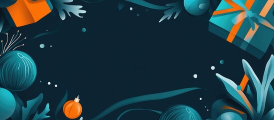Poster - Festive Christmas composition with colorful ornaments and gift boxes on a dark background for holiday-themed designs and promotions
