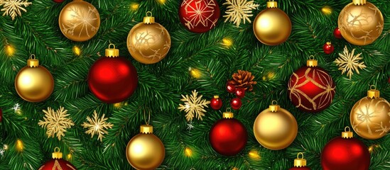 Poster - Christmas Tree Branches with Ornaments and Decorations for Holiday Celebrations and Seasonal Festivities