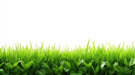 Aufkleber - Lush green grass meadow with vibrant blades and leaves isolated on a white background for nature and gardening themes.