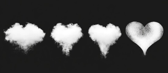 Poster - Clouds in heart shapes on a dark background representing love and affection in nature abstract art design minimalist theme