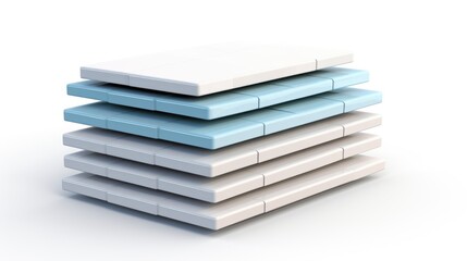 Poster - Modern ceramic tiles stacked in layers featuring white and light blue colors on a clean white background showcasing interior design options.