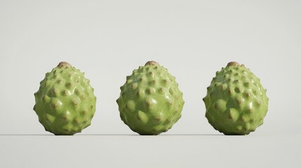 Poster - Annona fruit trio displayed on a clean white background showcasing their unique texture and shape for fresh produce concepts.