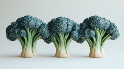 Poster - Fresh broccoli heads arranged neatly on a light background showcasing vibrant color and texture for culinary and health-related themes.