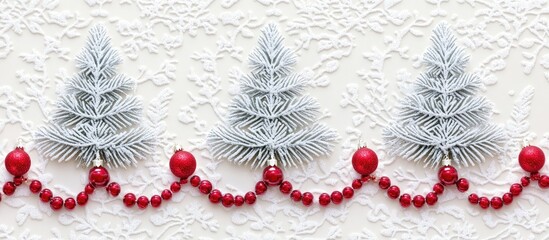 Aufkleber - Christmas background with decorative tree branches and red beads on textured ornamental plaster for a festive seasonal atmosphere