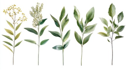 Poster - Assorted healthy herbs with vibrant green leaves displayed against a clean white background for wellness and culinary themes