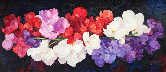 Poster - Vibrant bouquet of pink red purple and white flowers artistic close-up showcasing color and texture for floral design inspiration