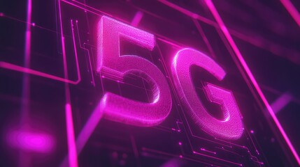 Poster - 5G technology concept featuring vibrant motion blur and abstract high-speed graphical elements in a futuristic digital environment.