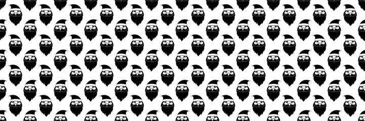 Poster - horizontal seamless of black and white santa claus face for pattern and background.