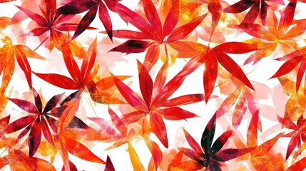 Poster - Vibrant autumn foliage in a striking abstract pattern with vivid red and orange leaves on a pristine white background