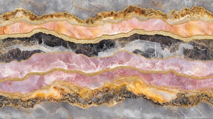 Poster - High-resolution marble texture background featuring layered patterns in various shades of pink, purple, gray, and gold, ideal for design, interiors, and abstract art.