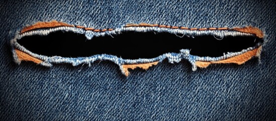 Poster - Denim Fabric Background with Torn Hole for Text Overlay and Spring Card Design