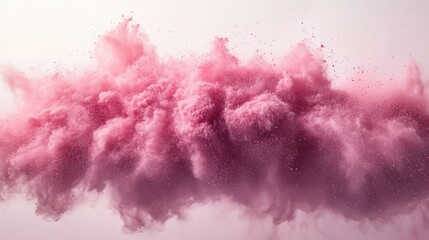 Poster - Burst of pink powder in frozen motion against a clean white backdrop, creating an abstract design of a vibrant dust cloud, artistic, colorful, creative concept, high energy.