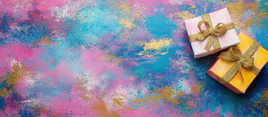 Poster - Vibrant Christmas gifts on a colorful artistic backdrop ideal for festive greetings and holiday promotions