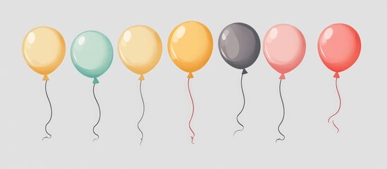 Aufkleber - Colorful balloons floating against a soft gray background with delicate ribbons creating a festive and cheerful atmosphere for celebrations
