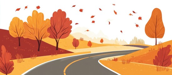 Aufkleber - Autumn landscape with vibrant foliage along a winding road showcasing the beauty of fall travel scenery