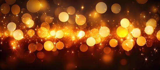 Poster - Warm golden bokeh with sparkling lights creating an abstract festive background for celebrations and special occasions.