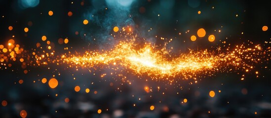 Poster - Magic sparkler light trail with glowing sparks and bokeh effect in a dreamy dark background for festive celebrations and artistic designs