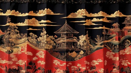 Poster - Batik pattern showcasing traditional Indonesian artistry with intricate designs and vibrant colors on fabric.