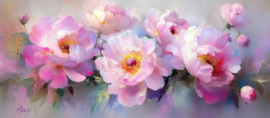 Aufkleber - Delicate pastel peony bouquet blooming gracefully with soft petals and gentle colors creating a serene floral arrangement for decorative use
