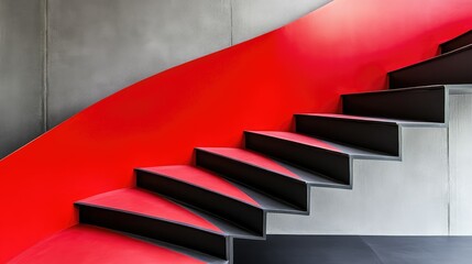 Poster - Modern red and black staircase design with smooth curves and contemporary paint finish for stylish interior architecture
