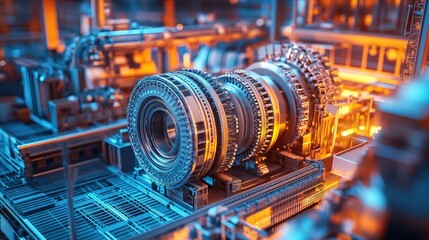 Poster - A factory dedicated to the manufacturing of large-scale industrial machinery.