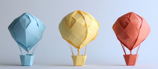 Leinwandbilder - Colorful balloon origami models in pastel hues showcasing intricate paper folding techniques and design creativity on a light background