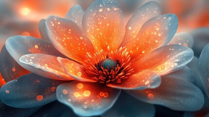 Leinwandbilder - Vibrant close-up of abstract flower with luminous petals and water droplets in a dreamy colorful background