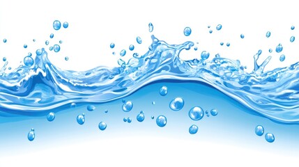 Poster - High-resolution close-up of a dynamic water surface with bubbles and splashes conveying freshness and vitality in a clean background.