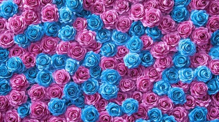 Poster - Colorful artificial roses flat lay vibrant floral backdrop for design and decoration creative project use