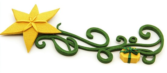 Aufkleber - Yellow star cutout with a green ribbon design and felt presents on a white background perfect for festive occasions and celebrations.