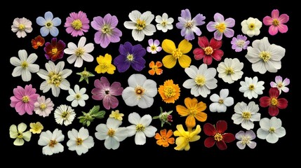 Aufkleber - Colorful Flower Sample Catalog on Black Background Floral Palette for Design and Illustration