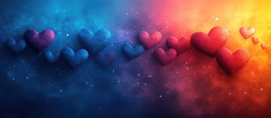 Poster - Vibrant abstract background with colorful hearts creating a dreamy romantic atmosphere suitable for designs and celebrations.