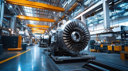 Poster - A factory dedicated to the manufacturing of large-scale industrial machinery.